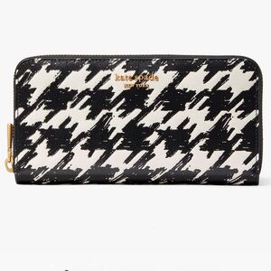 NWT Kate Spade Morgan Painterly Houndstooth Zip Around Wallet